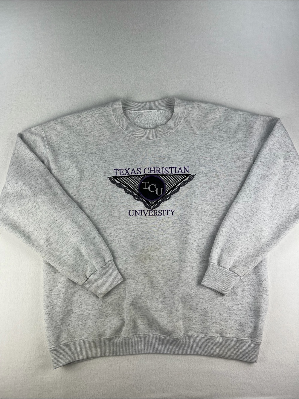 NCAA Gray Crewneck Sweatshirt with TCU Emblem